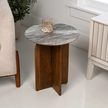 Naomi 18" Rustic Minimalist Marble/Wood X-Base Accent Table